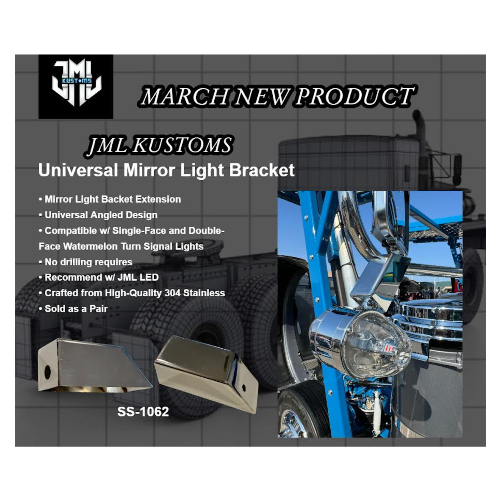 Universal Angled Mirror Brackets for Stud Mount Lights | JML Kustoms