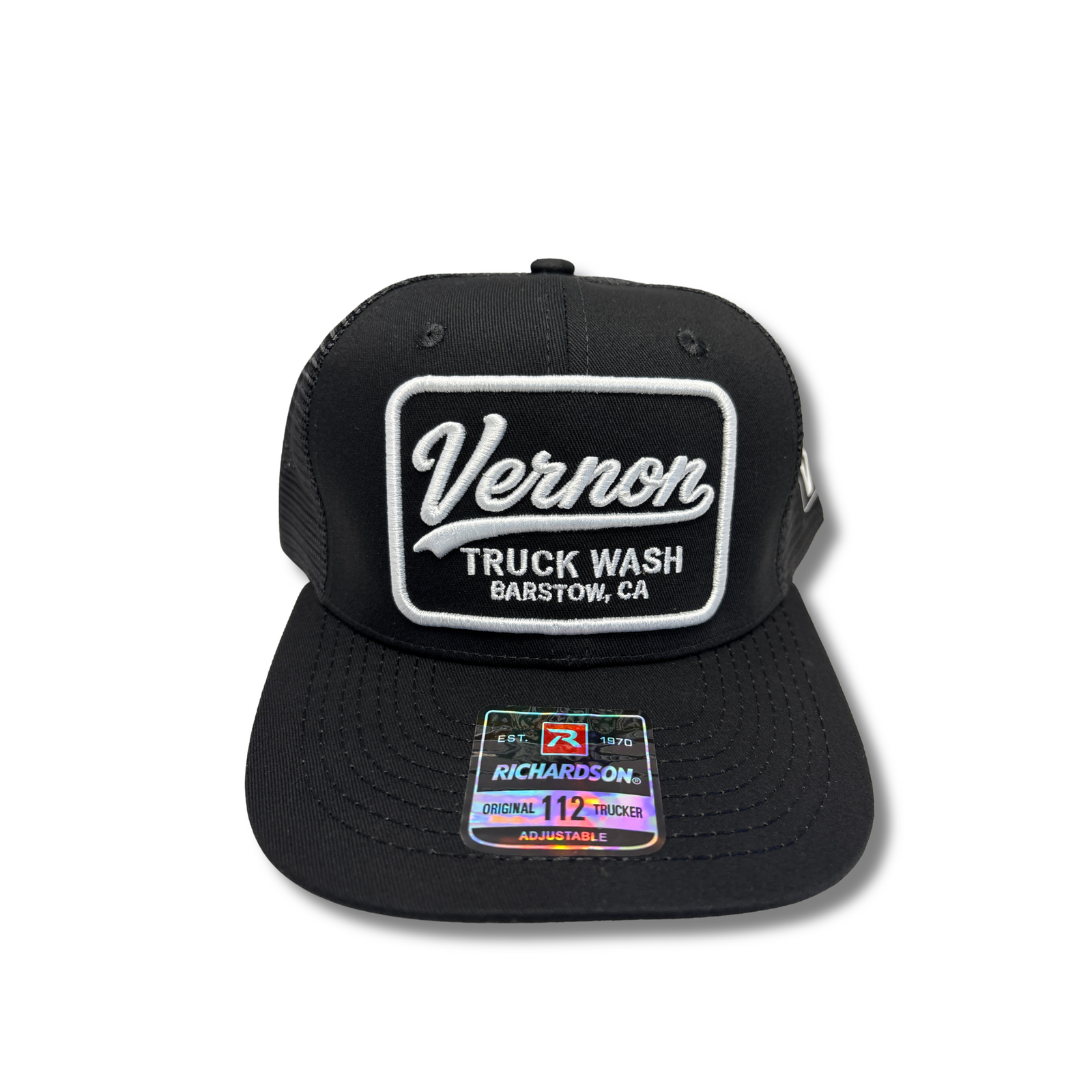 The New Vernon Truck Wash Logo Trucker Hat | White Logo Front View | Richardson 112