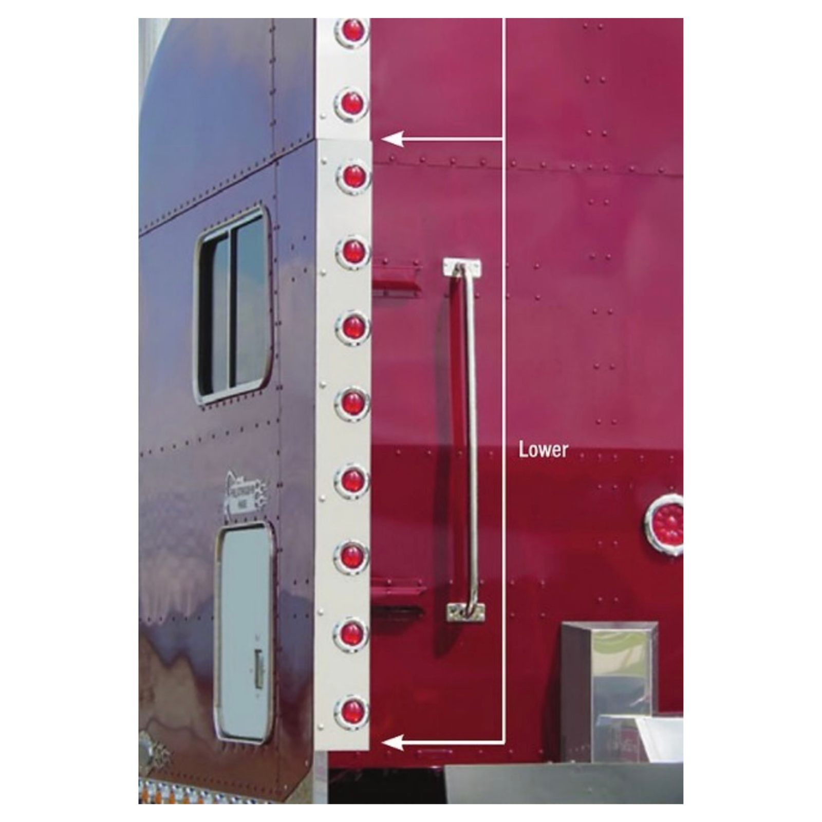 Unibilt Rear Vertical Extensions with Lights for Peterbilt Lower Sleeper Portion Stainless Steel | RoadWorks
