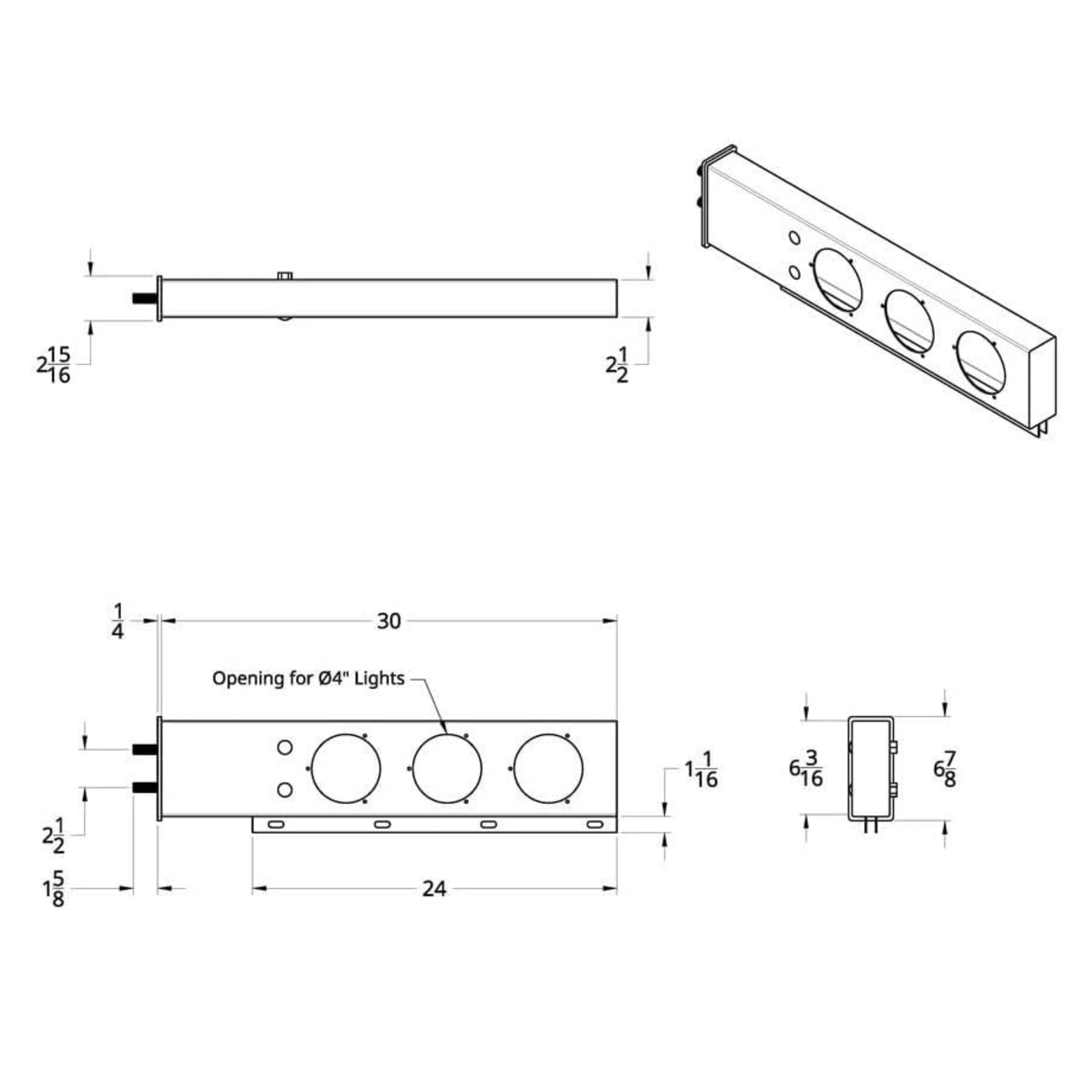 430 Stainless Spring Loaded Light Bar | 2-1/2" Bolt Pattern | Three 4" Cutouts | Pair | United Pacific