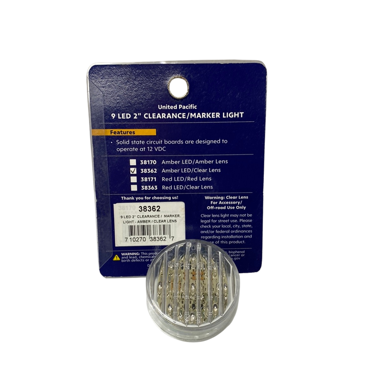 2 Inch Amber Round Clearance Marker Light | Clear Amber | United Pacific