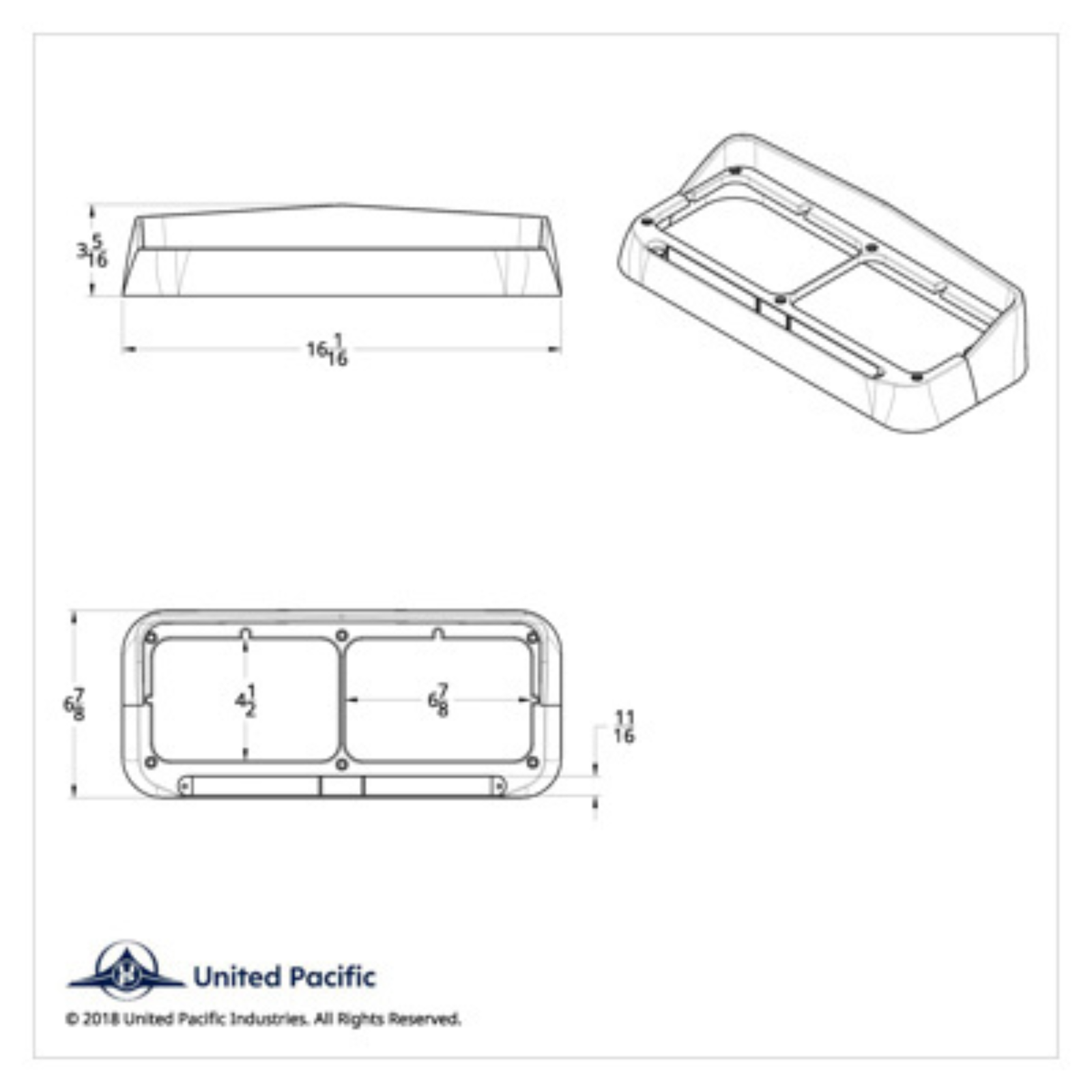 Rectangular Dual Headlight Bezel with LED Sequential Light Bar | Passenger Side | Amber LED Clear Lens | United Pacific