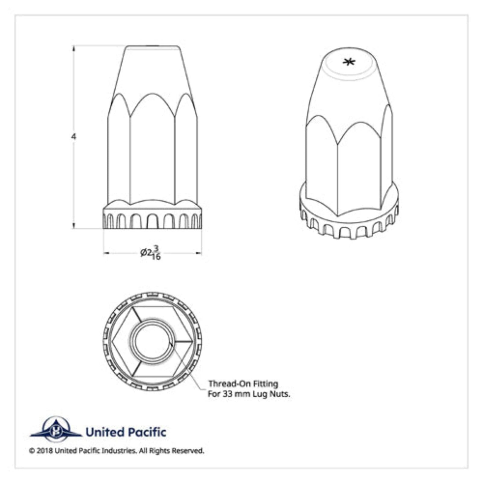 Chrome Thread-On Original Lug Nut Cover 4 Inch | 33 mm Base | United Pacific