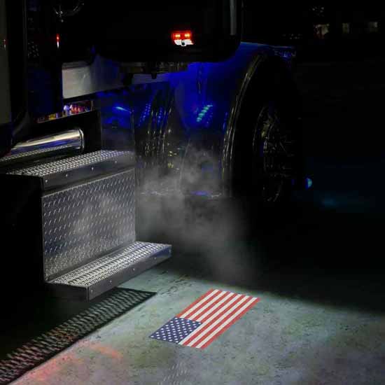 TRUX LED Door Light Projector for Semi Trucks with American Flag (oval or rectangle), Large Car, and Military projections!