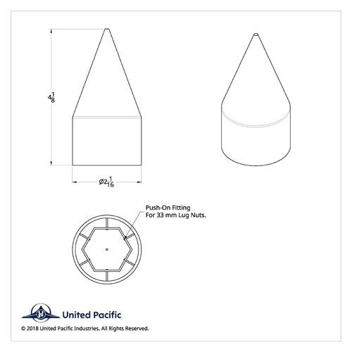 4 1/8 Inch Chrome Plastic Pointed Thread-On Lug Nut Cover
