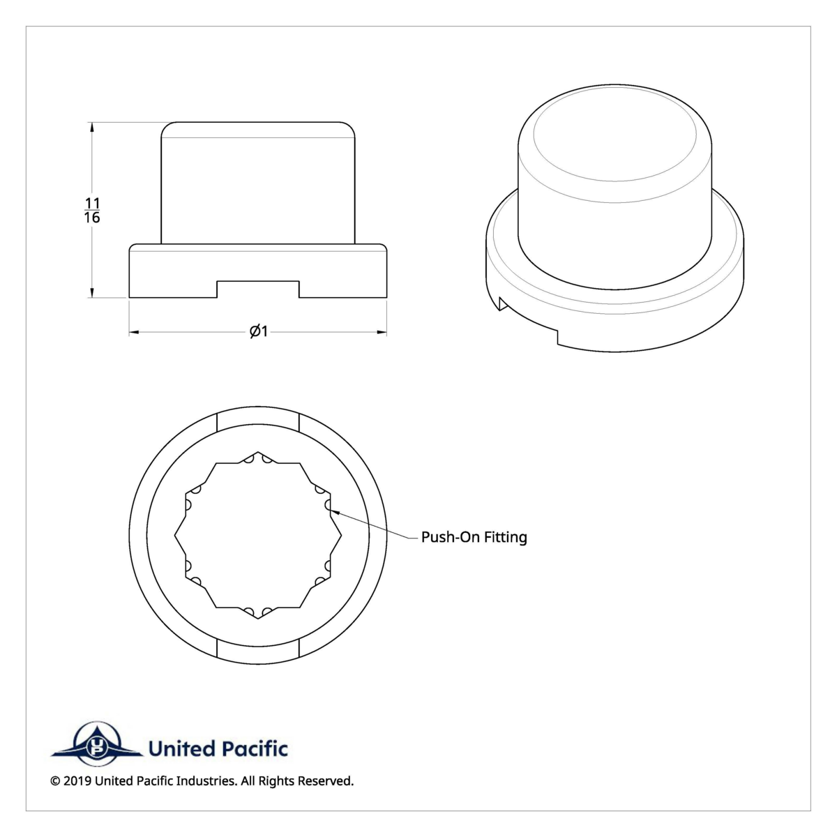 United Pacific-9/16" X 11/16" Chrome Plastic Flat Top Nut Covers - Push-On (10-Pack)