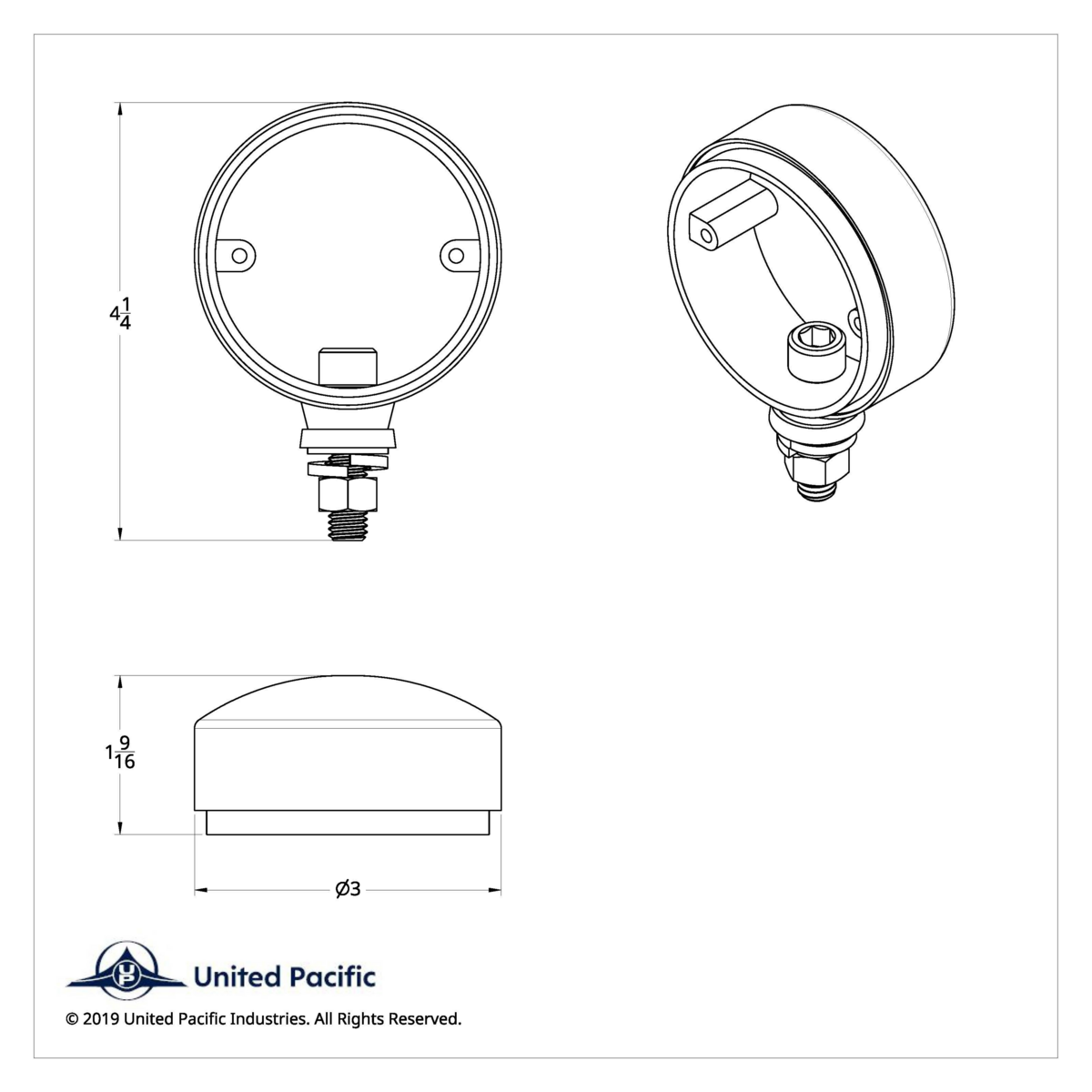 United Pacific-Chrome Die Cast 3" Single Face Light Housing Only for LED