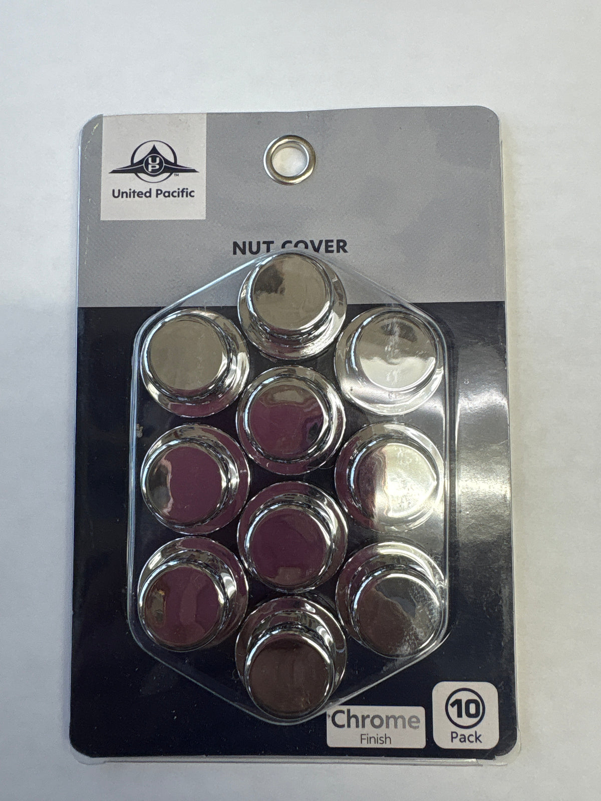 United Pacific-9/16" X 11/16" Chrome Plastic Flat Top Nut Covers - Push-On (10-Pack)