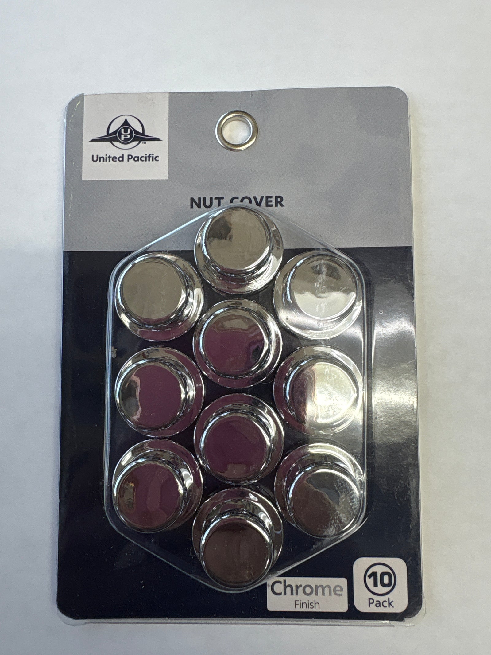 United Pacific-9/16" X 11/16" Chrome Plastic Flat Top Nut Covers - Push-On (10-Pack)