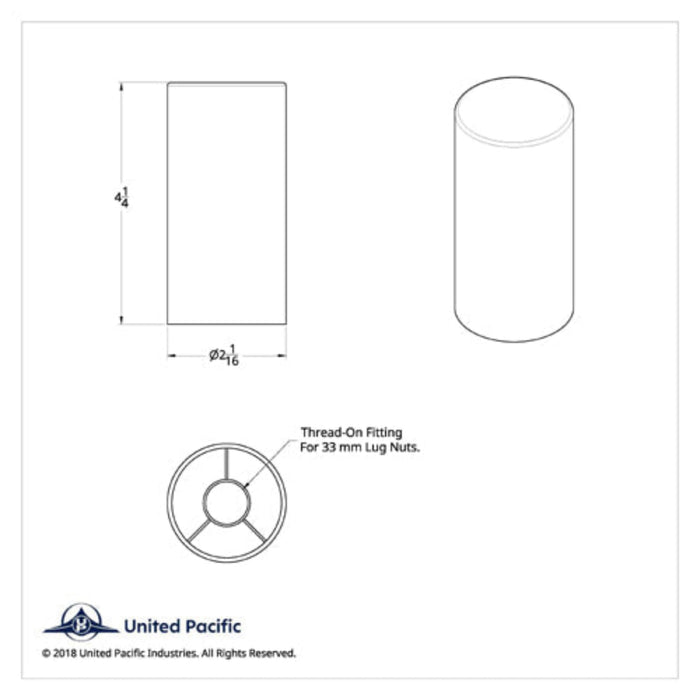 United Pacific - Chrome Plastic Tall Cylinder Thread-On Lug Nut Cover (33 mm Base) - The New Vernon Truck Wash