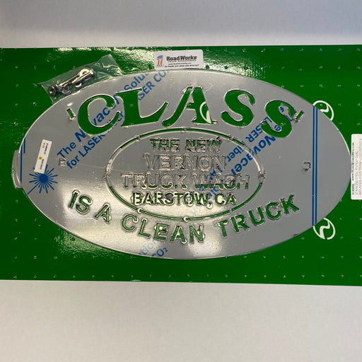 Stainless Steel Mudflap "Class is a Clean Truck" Logo Cutout - The New Vernon Truck Wash