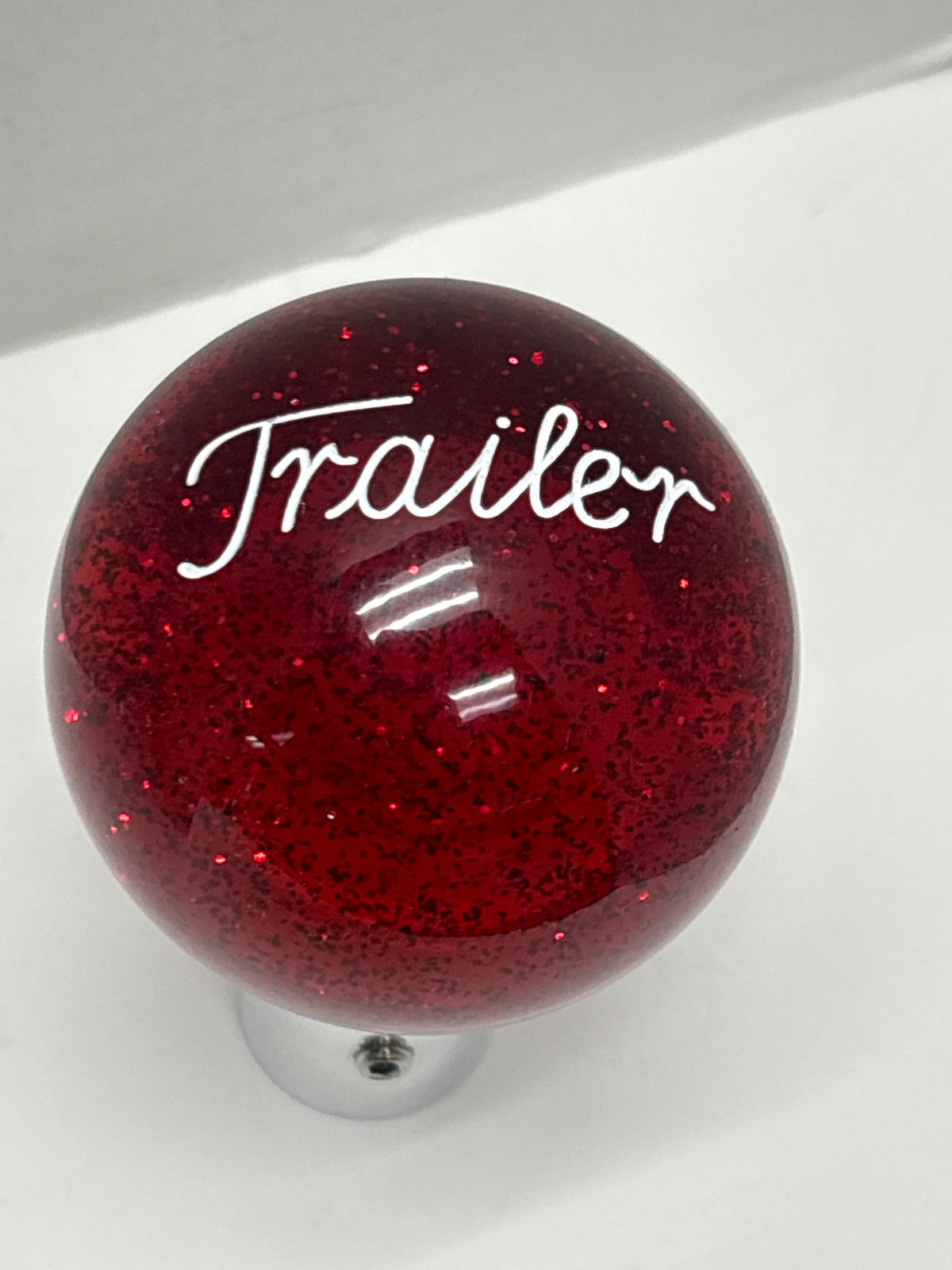 Twisted Shifterz - Glitter Brake Knob Engraved Trailer White V1