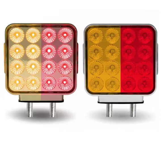 Amber/Red Double Face Square Reflector LED Turn & Marker Light – Dual Post – 38 Diodes – Clear Lens – Trux TLED-SDXC - The New Vernon Truck Wash
