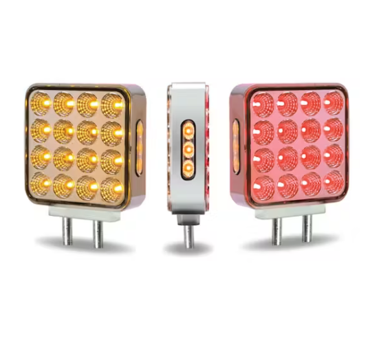 Amber/Red Double Face Square Reflector LED Turn & Marker Light – Dual Post – 38 Diodes – Clear Lens – Trux TLED-SDXC - The New Vernon Truck Wash
