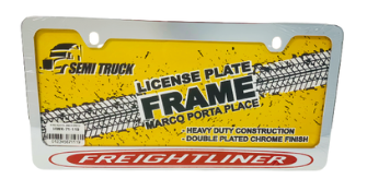 Freightliner - Chrome Zinc License Plate Frame with Silkscreen Printing - The New Vernon Truck Wash