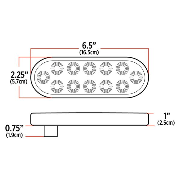 6″ Red Stop, Turn & Tail to White Back Up LED Oval Light