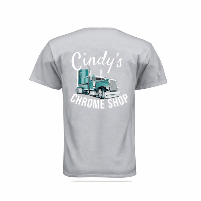 Cindy’s Chrome Shop Logo Short Sleeve T Shirt Light Grey | The New Vernon Truck Wash