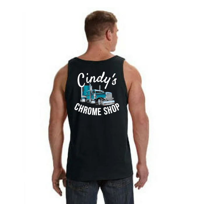 Cindy’s Chrome Shop Men’s Screen Printed Tank Top Black | The New Vernon Truck Wash