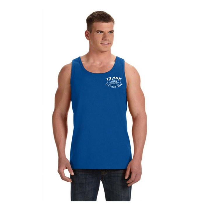 Cindy’s Chrome Shop Men’s Screen Printed Tank Top Blue | The New Vernon Truck Wash