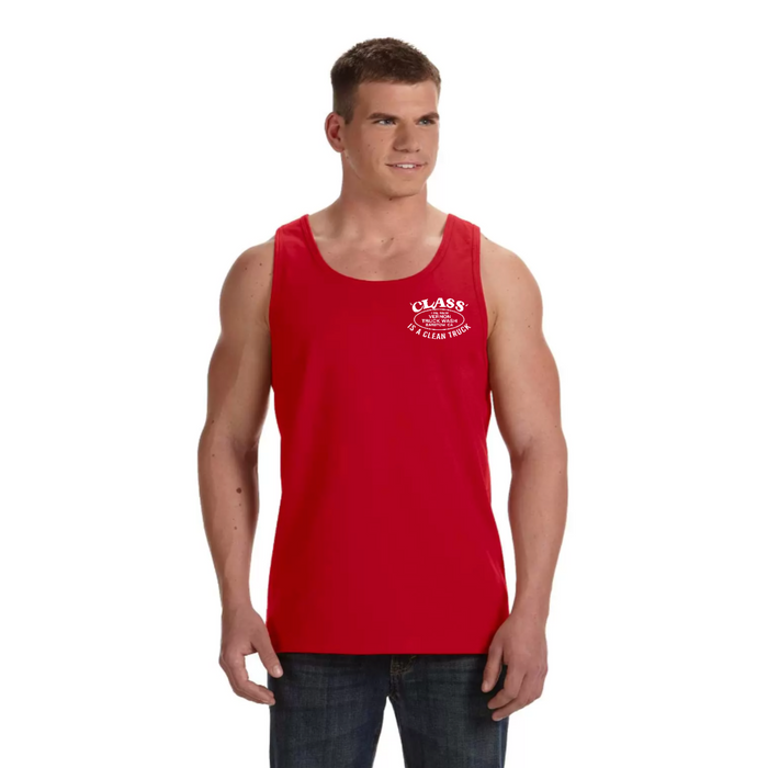 Cindy’s Chrome Shop Men’s Screen Printed Tank Top Red | The New Vernon Truck Wash