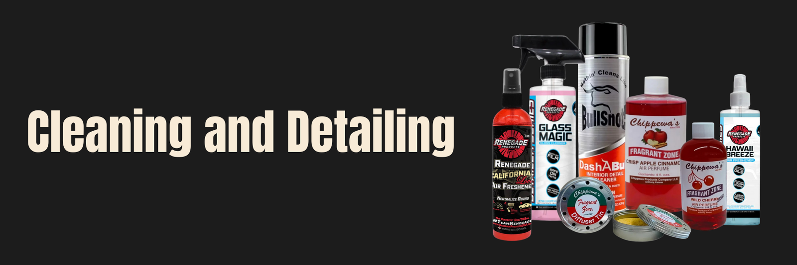 Cleaning and detailing products for semi trucks including cleaners, polishes, protectants, air fresheners, and detailing supplies.