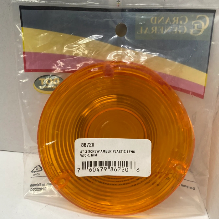 4" Plastic Lens with Chrome Rim | Amber | Grand General