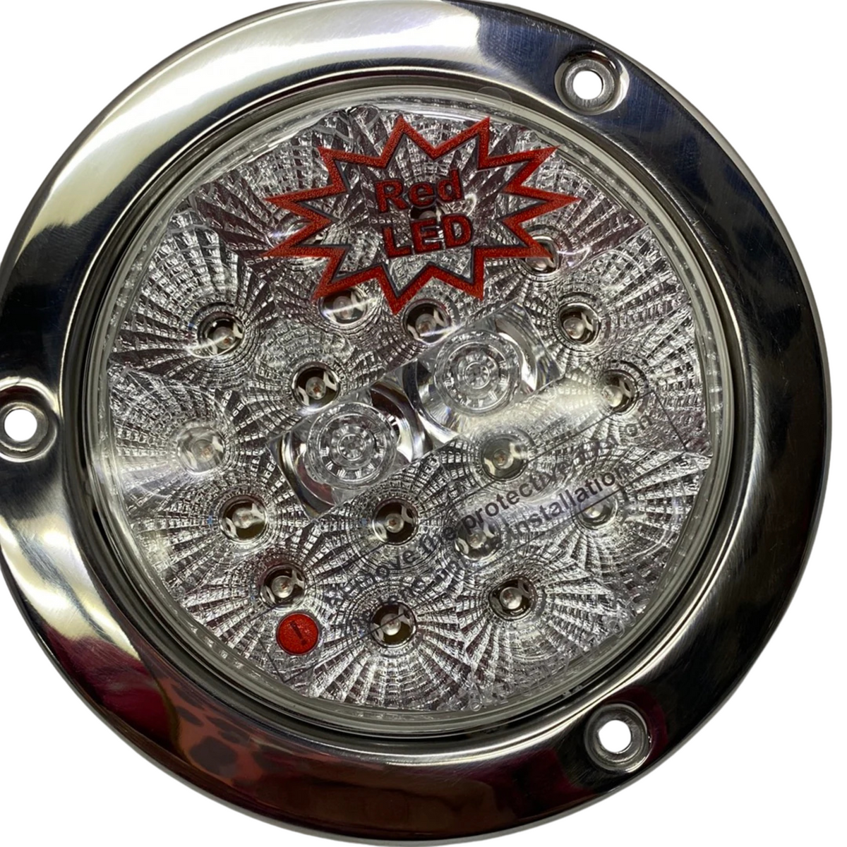 4" Spyder LED Light with Stainless Steel Flange Mount Bezel | Red/Clear | Grand General