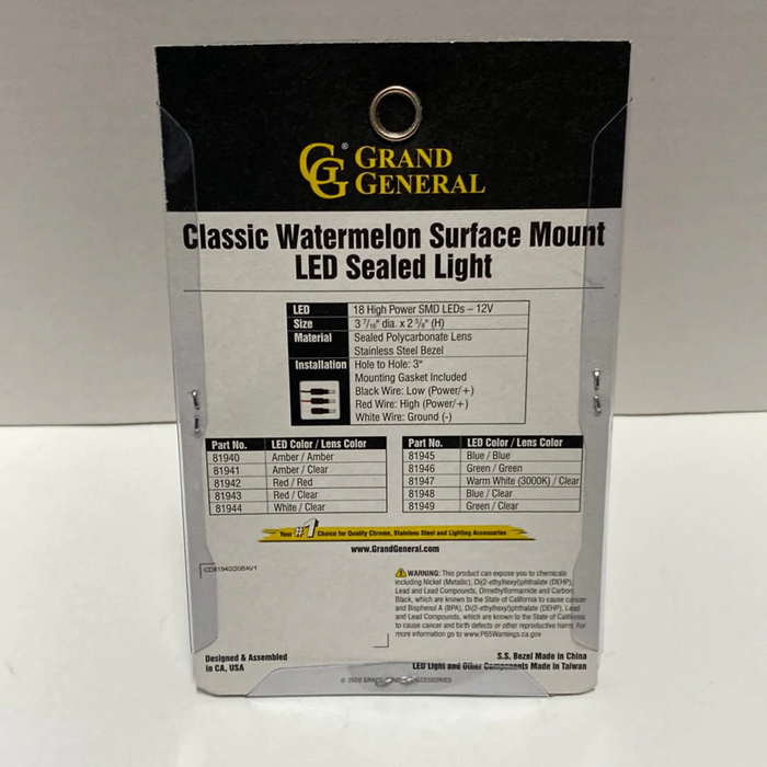 Classic Watermelon Surface Mount LED Turn/Marker Sealed Light with Clear Lens | Grand General