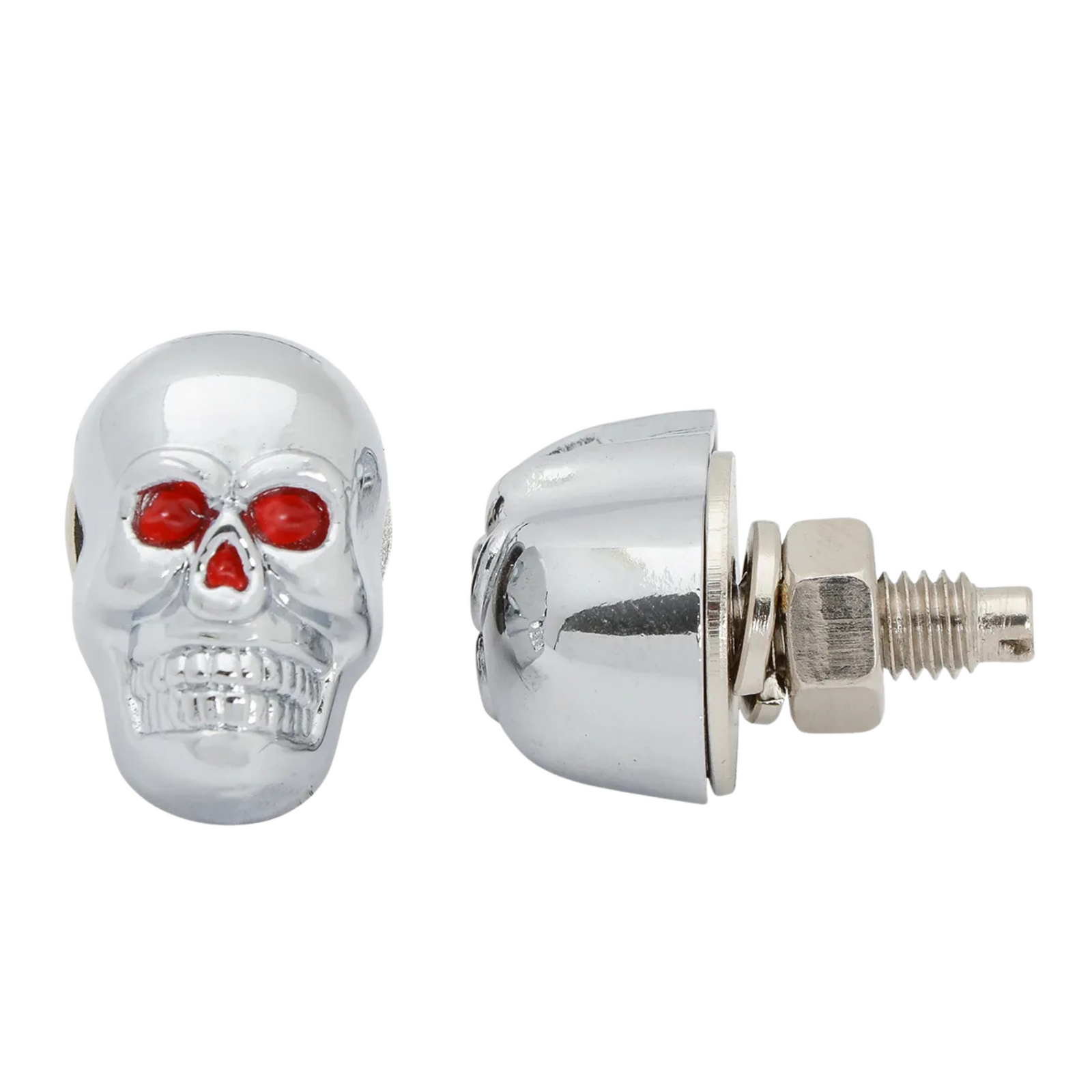 Skull Head License Plate Fasteners Chrome with Red Eyes | Grand General