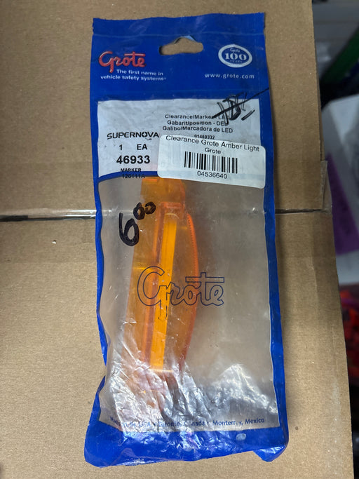 Amber Grote 46933 SuperNova Thin-Line LED clearance and marker light with polycarbonate lens, used on trucks and trailers for side or front lighting.