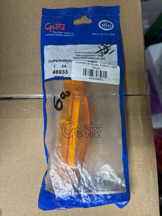 Amber Grote 46933 SuperNova Thin-Line LED clearance and marker light with polycarbonate lens, used on trucks and trailers for side or front lighting.