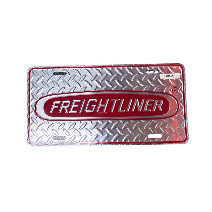 Freightliner Diamond Plate Vanity License Plate Raised Red Logo | GS