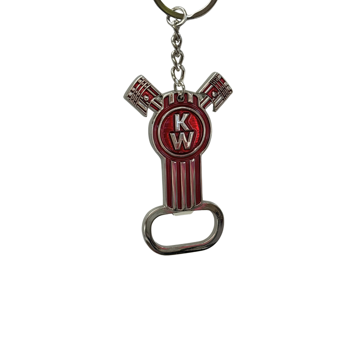 Kenworth Bottle Opener Keychain Chrome Zinc Epoxy | Red Logo | GS