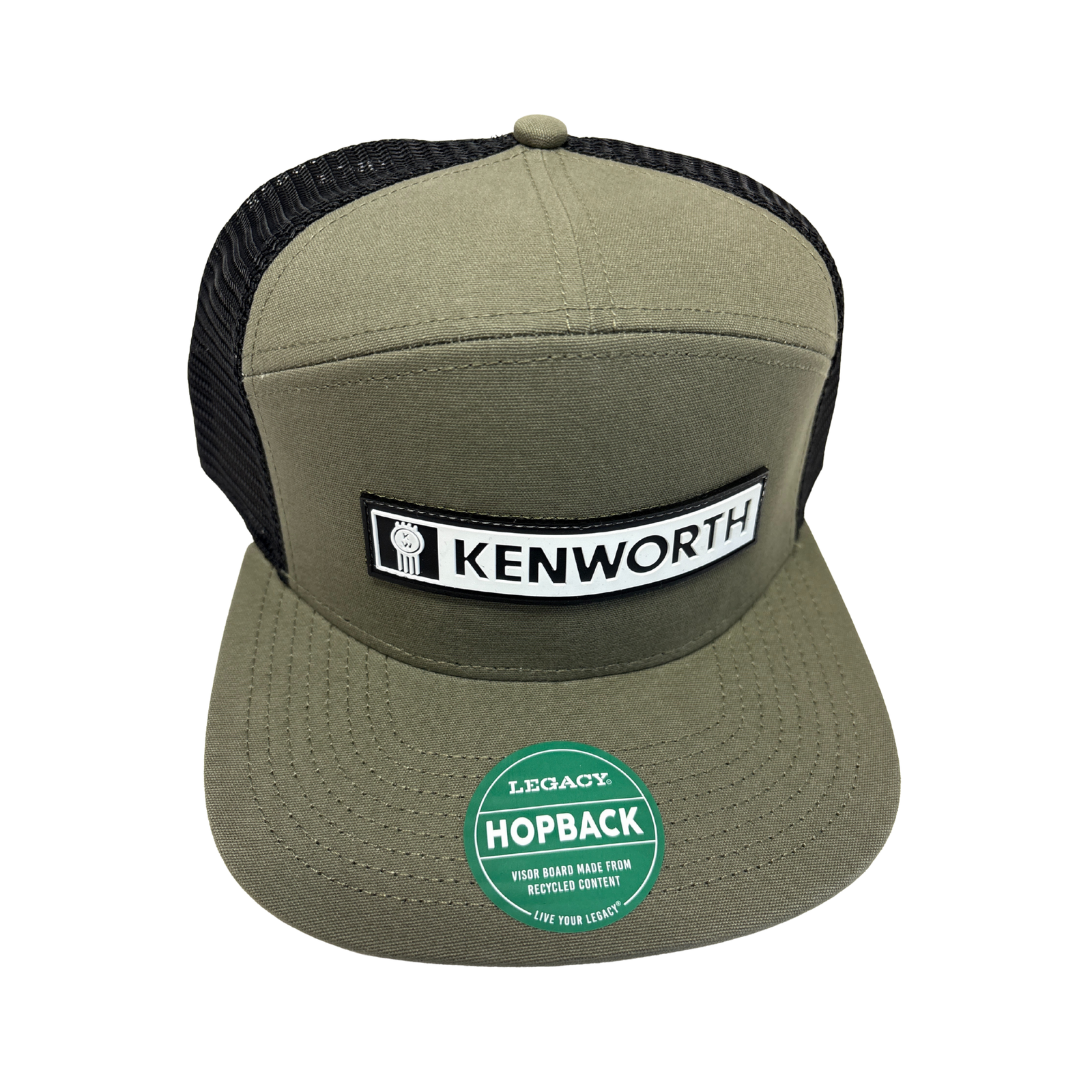  Kenworth Flat Brim Hat 7 Panel Snapback | Olive Green Vintage Logo | GS