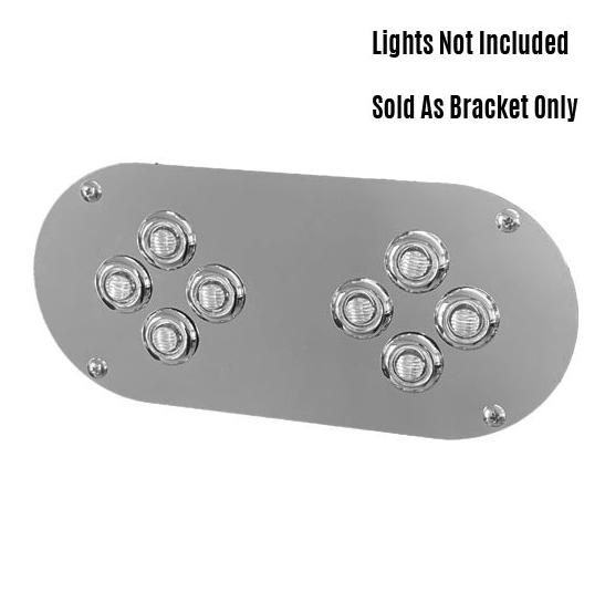 Iowa Customs stainless steel above door light plate featuring 8 button light cutouts without switch openings — flat view.