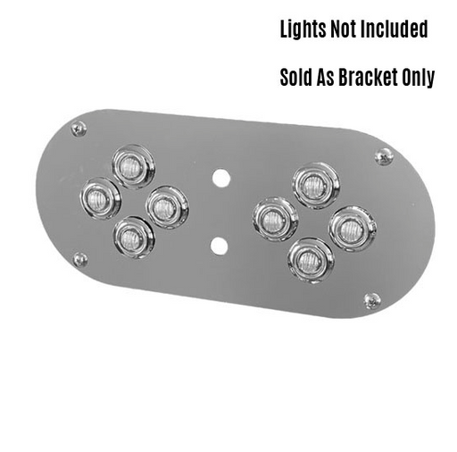 Example of Iowa Customs above door stainless light plate with switch holes installed with 8 button lights — bracket only, lights not included.
