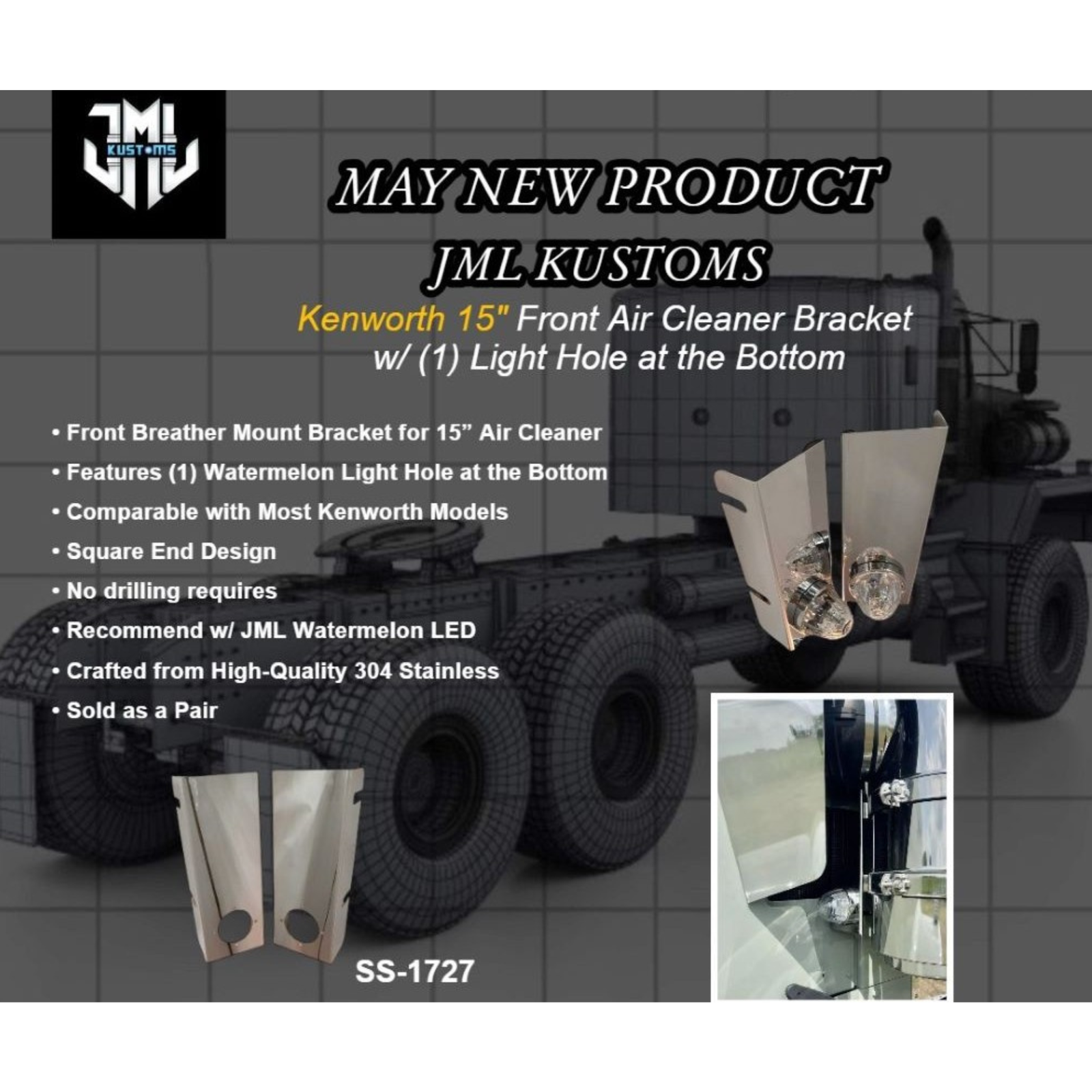 Kenworth Square Front Air Cleaner Bracket with 1 Watermelon Cutout | JML Kustoms