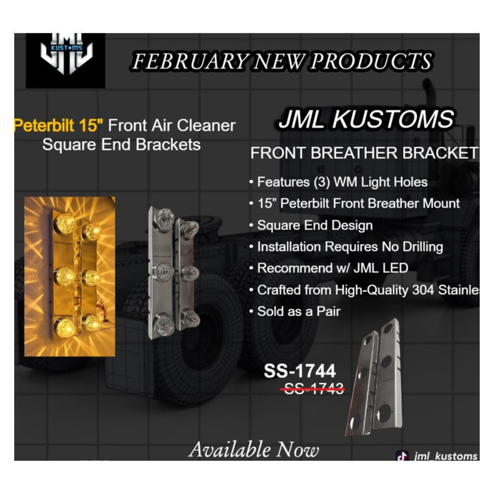 Peterbilt 15 Inch Front Square Air Cleaner Brackets with 3 Watermelon Holes | JML Kustoms