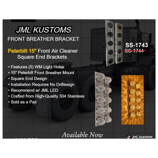 Peterbilt 15 Inch Front Square Air Cleaner Brackets with 5 Watermelon Cutouts | JML Kustoms