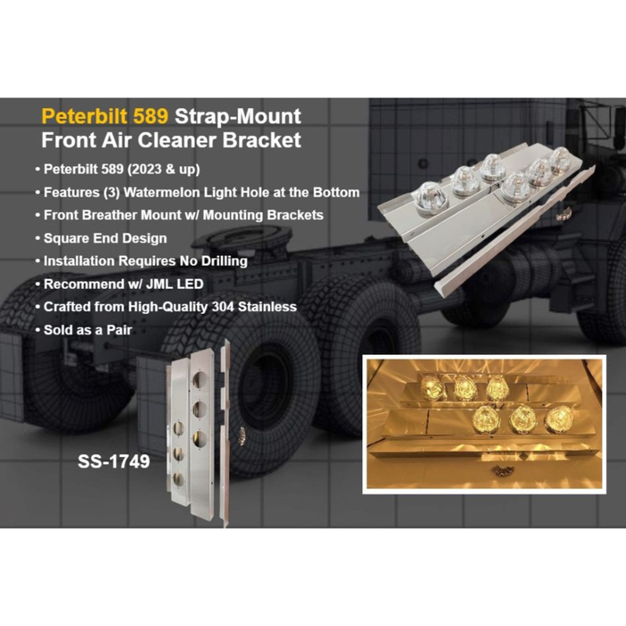 Peterbilt 589 Strap Mount Square Front Air Cleaner Bracket with 3 Watermelon Cutouts | JML Kustoms