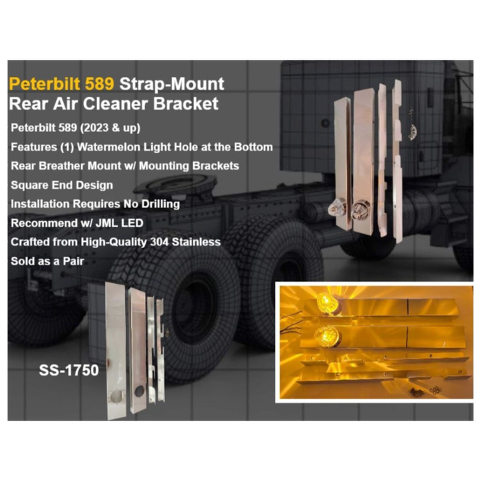 Peterbilt 589 Rear Strap Mount Square Air Cleaner Bracket with Watermelon Cutout | JML Kustoms