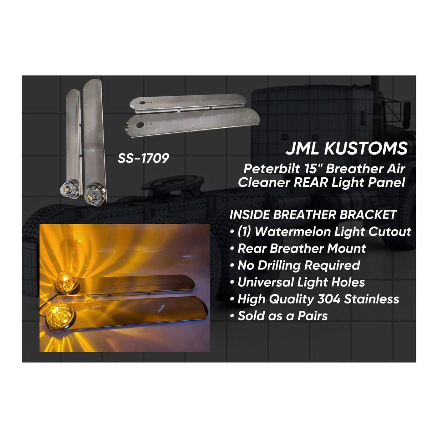 JML Kustoms – Rear Peterbilt 15 Inch Air Cleaner Brackets with Waterme