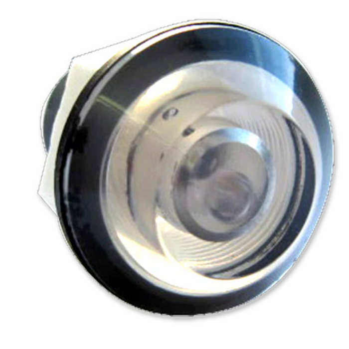 Clear Lens Red LED Waterproof Bulkhead Light with Chrome Trim Ring | Lifetime Nut Covers