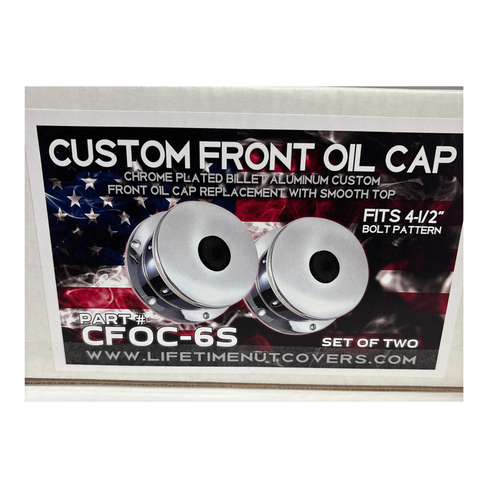 Smooth Front Oil Cap Cover 4.5 Inch Bolt Pattern | Chrome Plated Billet Aluminum | Lifetime Nut Covers