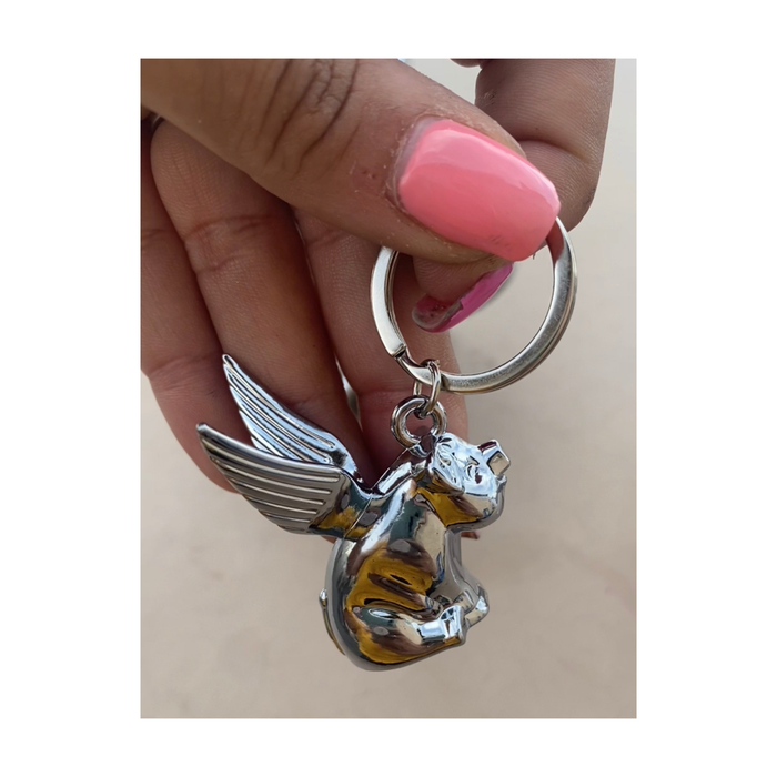 Metal Hood Ornament Keychain Chrome | Flying Pig | National Truck Parts