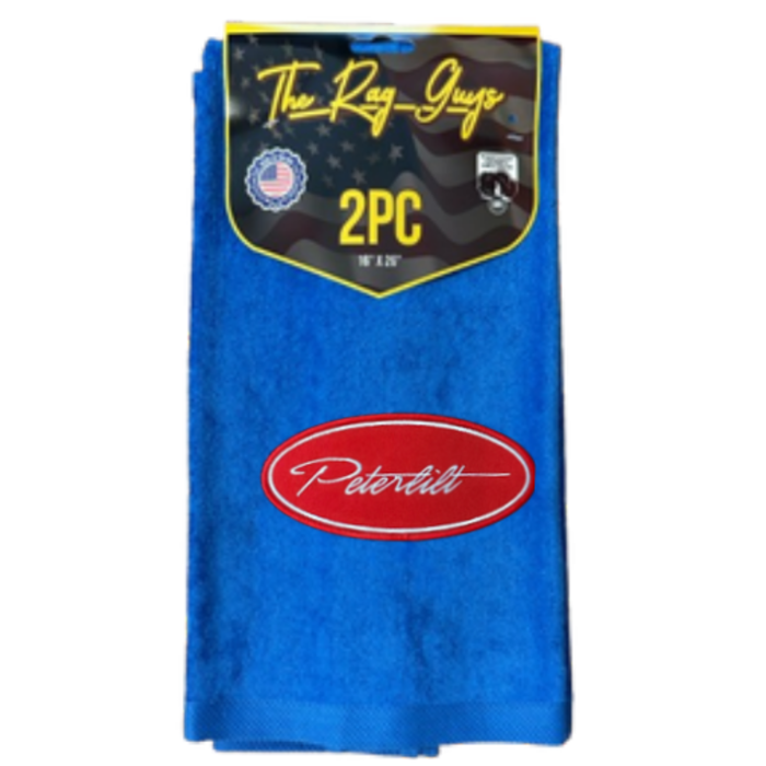 Peterbilt Logo Door Handle Rag with Fancy Script | Royal Blue | Red Oval Logo | 2-Pack
