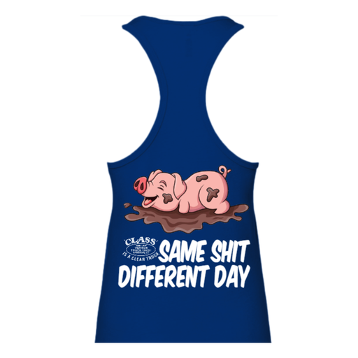 Playful Pig Logo Women’s Tank Top Same Sh!t Different Day Blue | The New Vernon Truck Wash