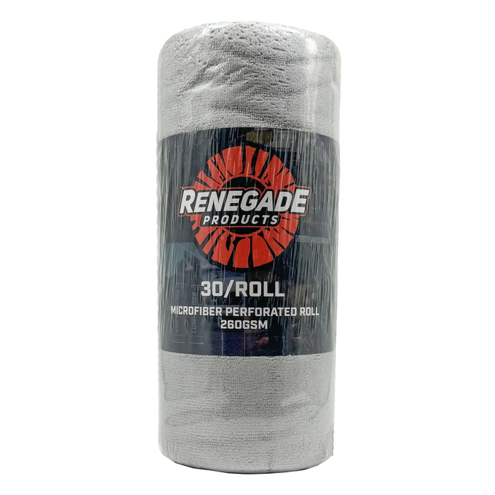 Roll of 30 Premium Microfiber Towels | 12x12 Inch | 260 GSM | Light Grey | Renegade