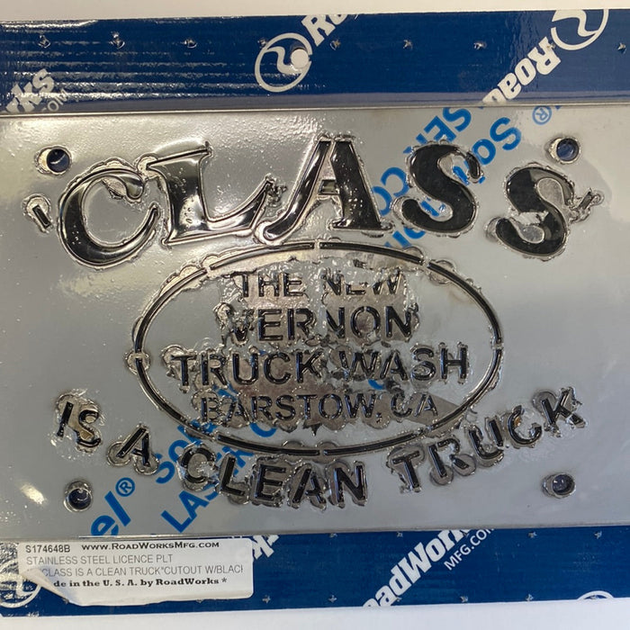New Vernon Truck Wash Logo License Plate Black Background Stainless Steel | RoadWorks