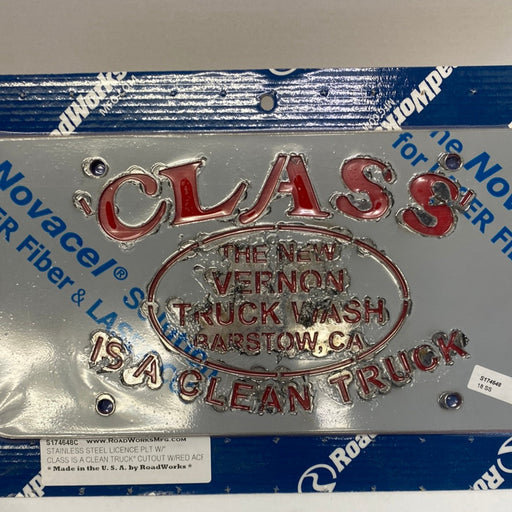 New Vernon Truck Wash Logo License Plate Red Background Stainless Steel | RoadWorks